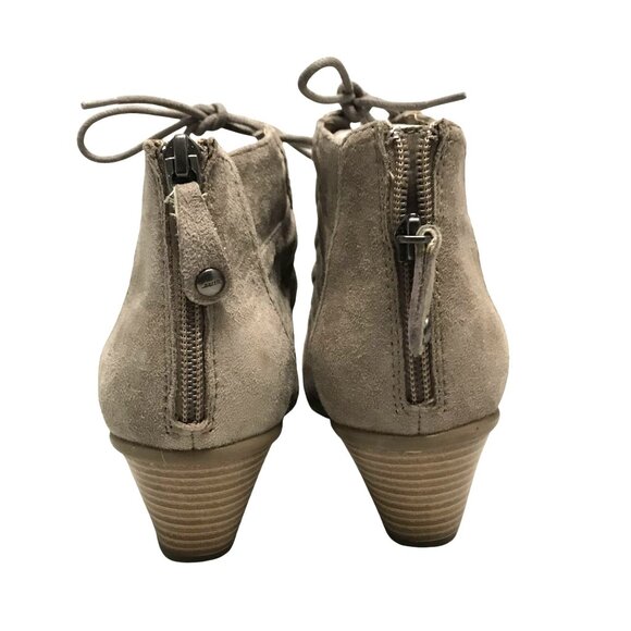 EARTH AURORA Tan Suede Heeled Lace Up Peep Toe Ankle Boots Womens 8 Zip Close - Picture 6 of 10